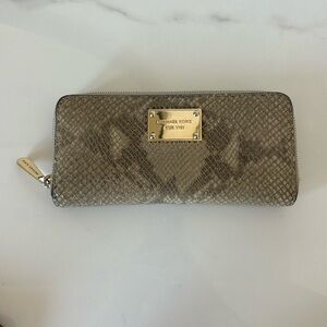 Micheal Kors Olive Python Embossed Leather Zip-Around